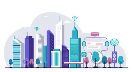 Modern smart city skyline with futuristic technology and digital connectivity