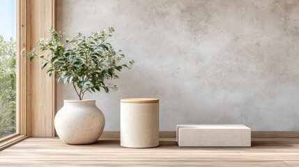 Minimalist Off White Recycled Packaging Design on Wooden Table