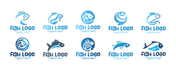 Obraz premium 10 Fish Logo Set Modern Minimalist Food and Beverage Brand Design