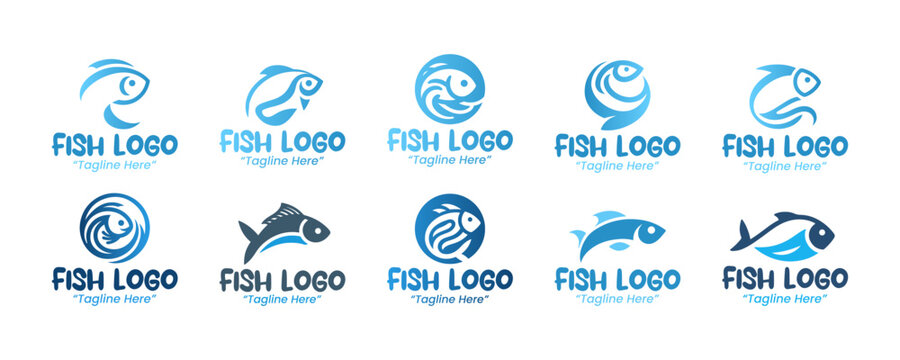 10 Fish Logo Set Modern Minimalist Food and Beverage Brand Design - Powered by Adobe
