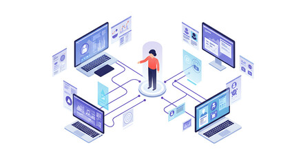 Fototapeta premium Secure Personal Data Management and Digital Ecosystem Connectivity Across Multiple Devices Illustration