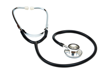 Stethoscope for medical examination and healthcare professional tool on black background image