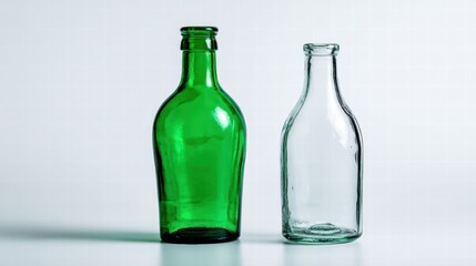 Form Study – Green & Clear Glass Bottles on White