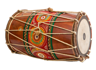 Beautiful traditional Indian dhol drum with intricate design hand-painted craftsmanship culture