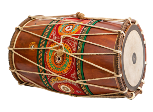 Beautiful traditional Indian dhol drum with intricate design hand-painted craftsmanship culture