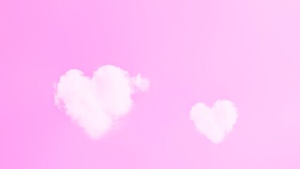 Obraz premium Two heart-shaped fluffy clouds floating in a soft, dreamy pink sky, creating a romantic and loving atmosphere, perfect for a background.