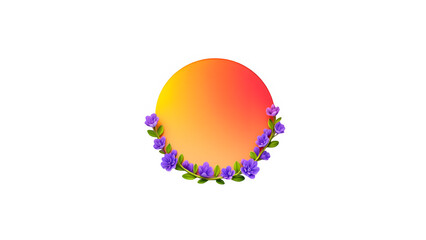 Orange oval shape with purple floral accents isolated on black background isolated on white background isolated on transparent background