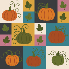 Autumn Pumpkin Pattern with Colorful Leaves for Seasonal Decor