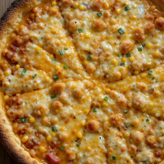 close up of pizza with corn paste