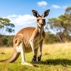 Fototapeta premium Realistic kangaroo isolated on white background and in natural grassland scene