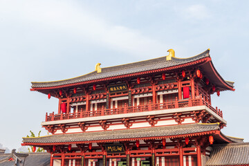 Naklejka premium The ancient Chinese-style buildings in the Tang Dynasty Chrysanthemum Garden in Xi 'an, Shaanxi Province