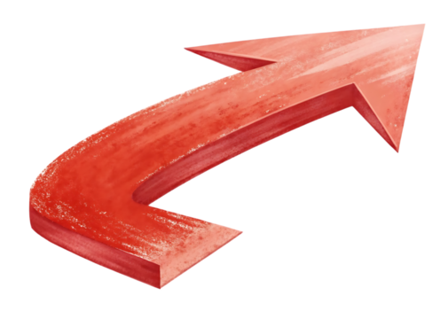 Bold red arrow curves upward and right against a stark black background