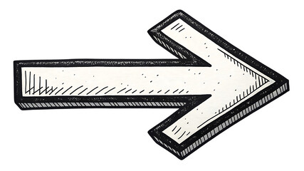 Hand drawn white right arrow with sketchy outline on black background