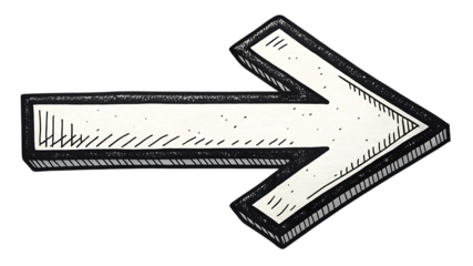 Hand drawn white right arrow with sketchy outline on black background