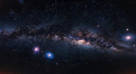 Naklejka premium Panoramic View of the Milky Way Galaxy with Star Clusters and Interstellar Dust
