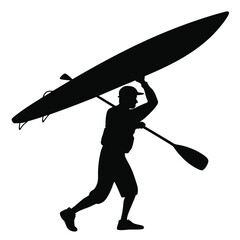 Kayaker carrying boat silhouette