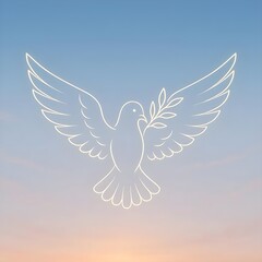 Obraz premium International Day of Peace Illustration Dove with Olive Branch over Sky