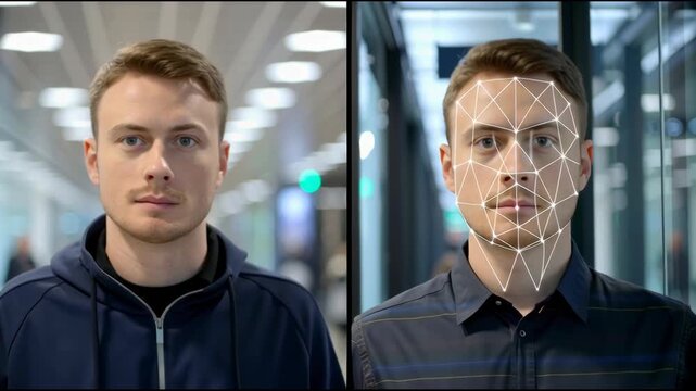 Biometric security and identity verification technology with advanced facial recognition ensures data privacy, enabling secure access and protecting