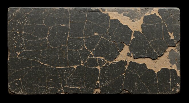 A textured stone fragment with cracks and erosion, revealing an abstract pattern and natural geology, creating a vintage and historic background