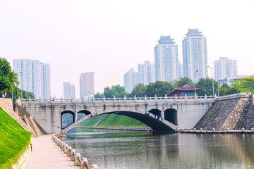 Naklejka premium The moat landscape beside the city Wall Park in Xi 'an City, Shaanxi Province, China