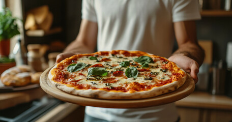 Delicious Freshly Baked Margherita Pizza with Basil and Tomato Sauce