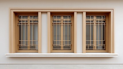 geometric hemlock window with steel grille, side panels, double glazing with elegant proportions.