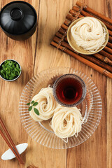 Top View Japanese Somen Noodles in Summer