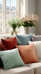 Arranging Textured Throw Pillows on a Neutral Couch