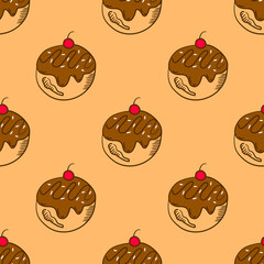 doodle donut pattern background. donut pattern background. seamless pattern of donut for packaging. flat illustration donut background.