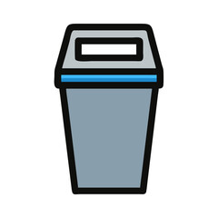 Blue trashcan icon in flat simple graphic style