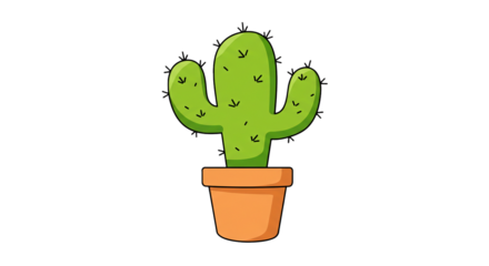 Cartoon potted cactus plant illustration desert succulent green cute drawing nature graphic clip art design on transparent background