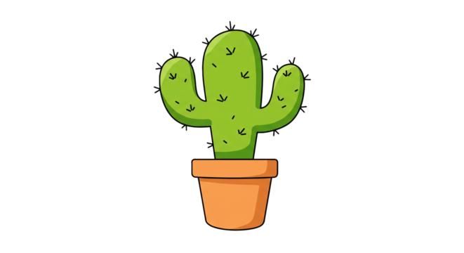 Cartoon potted cactus plant illustration desert succulent green cute drawing nature graphic clip art design on transparent background