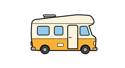 Cartoon camper van road trip vehicle adventure travel vacation journey holiday caravan motorhome transport on transparent background