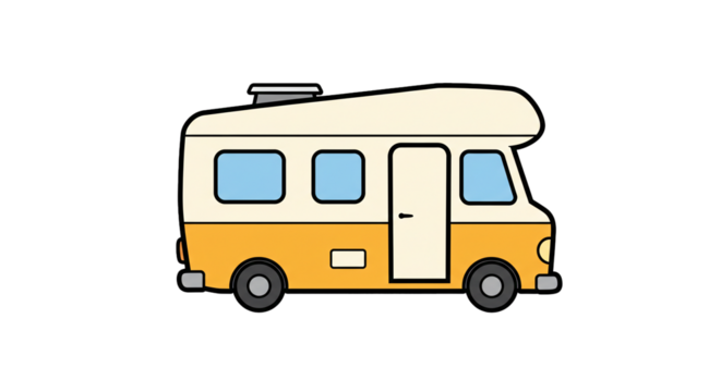 Cartoon camper van road trip vehicle adventure travel vacation journey holiday caravan motorhome transport on transparent background