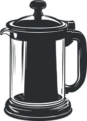 Fototapeta premium Black and white illustration of a French press coffee maker with lid and handle