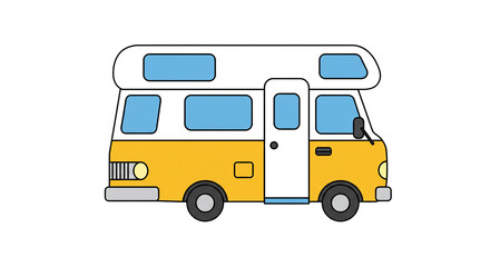 Yellow camper van vehicle illustration transport travel automobile motorhome graphic design rv adventure trip on transparent background