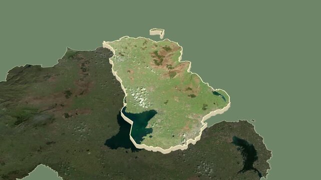 Antrim region, Northern Ireland, extruded. Map animation