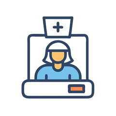 Female nurse with hat icon on isolated black background