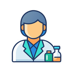 Fototapeta premium Female doctor with medicine bottles vector illustration graphic style