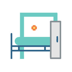 Stylized hospital bed with cabinet on black background