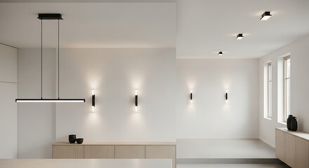 Minimalist interior with linear lighting fixtures offering a modern and clean aesthetic