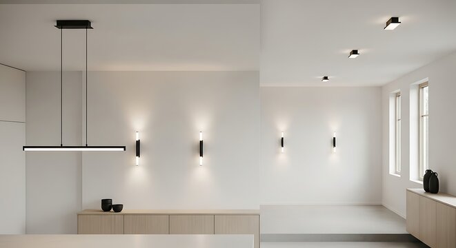 Minimalist interior with linear lighting fixtures offering a modern and clean aesthetic