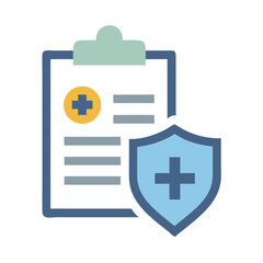 Medical insurance document with shield and cross symbol design