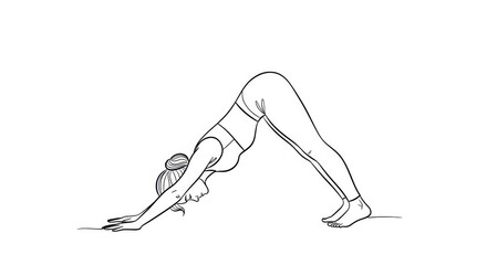 Woman in Downward-Facing Dog Pose Outline Illustration, Yoga Practice