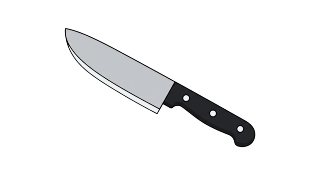 Sharp kitchen knife cooking tool utensil cutlery blade steel handle cutting edge chef equipment vector art on transparent background