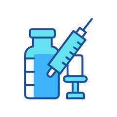 Blue Vaccine Vial and Syringe Vector Graphic on Black