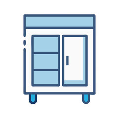 Stylized blue cabinet vector icon with shelves and door