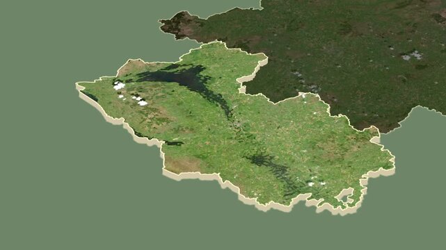 Fermanagh region, Northern Ireland, extruded. Map animation