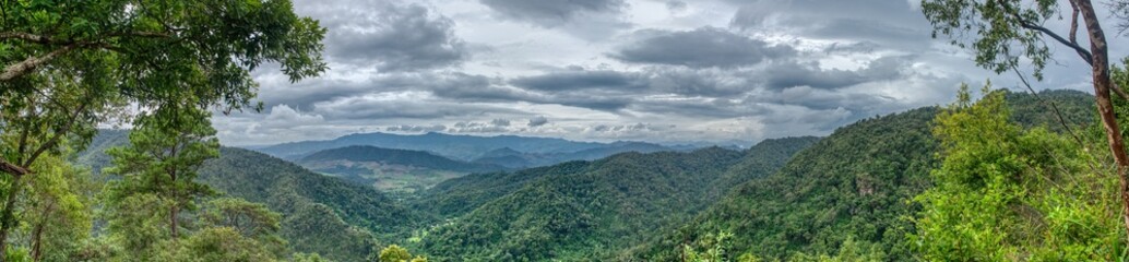 Panoramic Mountain View of Oudomxay Jungle with Rainforest Canopy Walk Adventure in Northern Laos