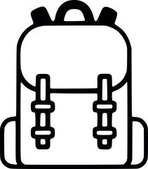 Simple black outline drawing of a hiking backpack.